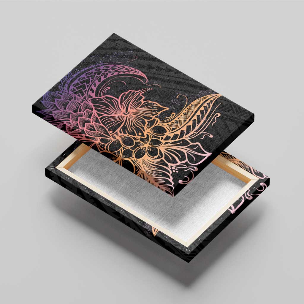 Floral Polynesian Hibiscus Tattoo Canvas Wall Art Peach Gradient Style