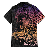 Floral Polynesian Hibiscus Tattoo Family Matching Long Sleeve Bodycon Dress and Hawaiian Shirt Peach Gradient Style LT9 - Polynesian Pride
