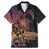 Floral Polynesian Hibiscus Tattoo Family Matching Mermaid Dress and Hawaiian Shirt Peach Gradient Style LT9 Dad's Shirt - Short Sleeve Peach - Polynesian Pride