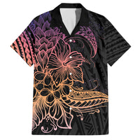 Floral Polynesian Hibiscus Tattoo Family Matching Off The Shoulder Long Sleeve Dress and Hawaiian Shirt Peach Gradient Style LT9 Dad's Shirt - Short Sleeve Peach - Polynesian Pride