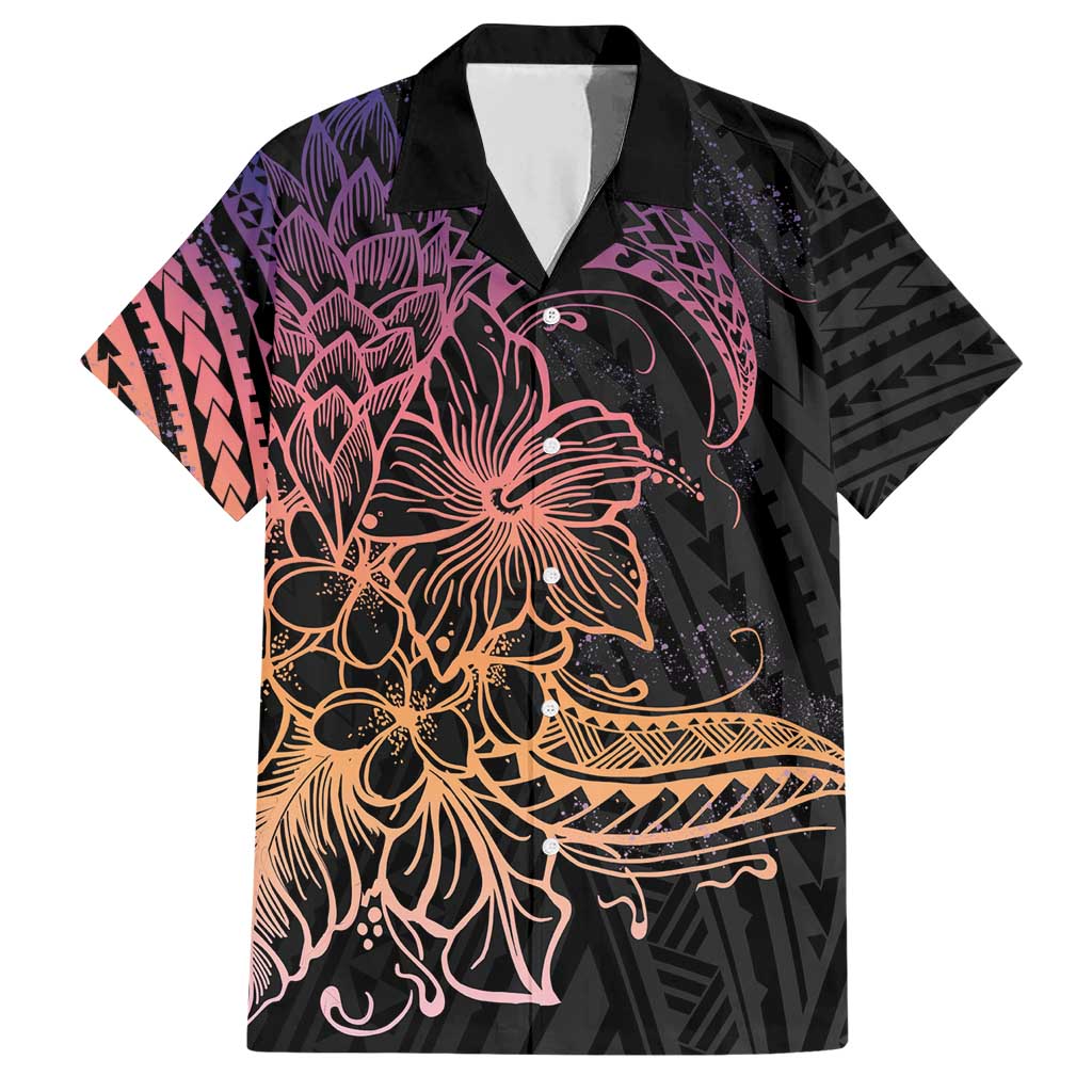 Floral Polynesian Hibiscus Tattoo Family Matching Short Sleeve Bodycon Dress and Hawaiian Shirt Peach Gradient Style LT9 Dad's Shirt - Short Sleeve Peach - Polynesian Pride
