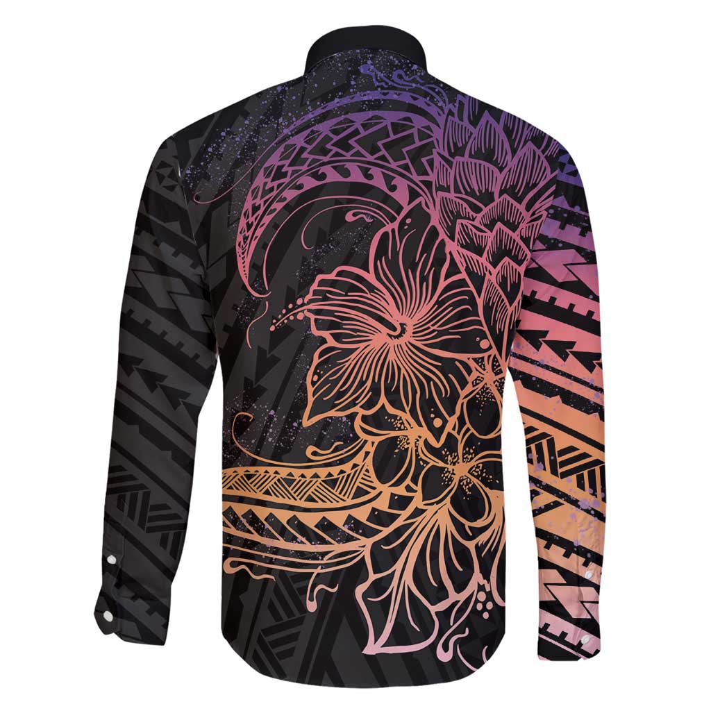 Floral Polynesian Hibiscus Tattoo Family Matching Short Sleeve Bodycon Dress and Hawaiian Shirt Peach Gradient Style LT9 - Polynesian Pride