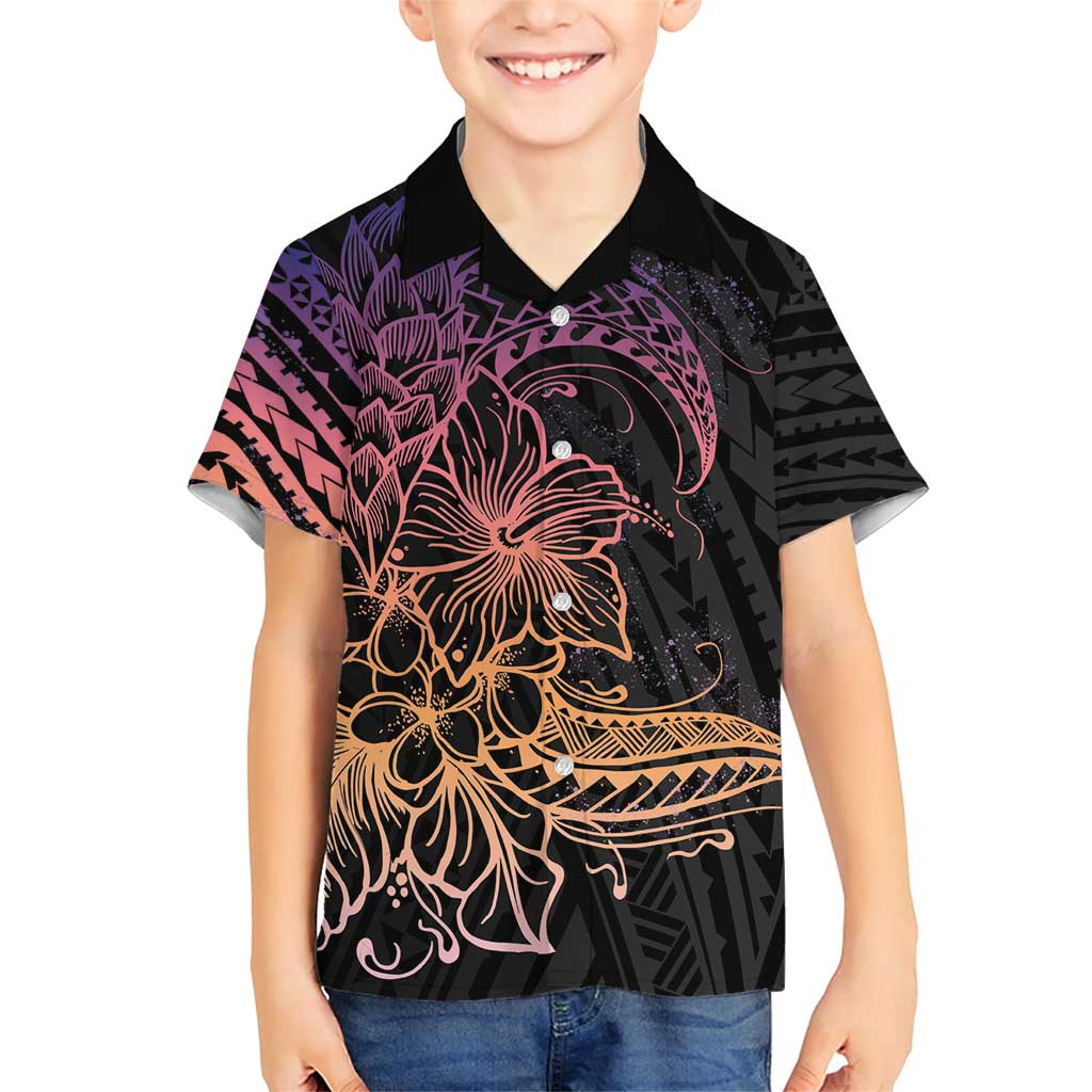Floral Polynesian Hibiscus Tattoo Family Matching Short Sleeve Bodycon Dress and Hawaiian Shirt Peach Gradient Style LT9 Son's Shirt Peach - Polynesian Pride