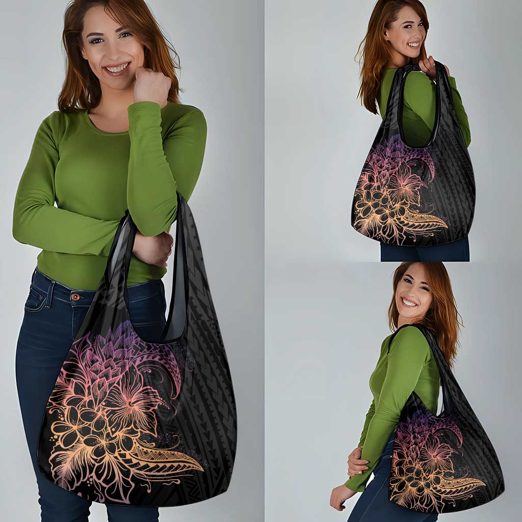 Floral Polynesian Hibiscus Tattoo Grocery Bag Peach Gradient Style