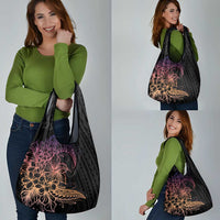 Floral Polynesian Hibiscus Tattoo Grocery Bag Peach Gradient Style