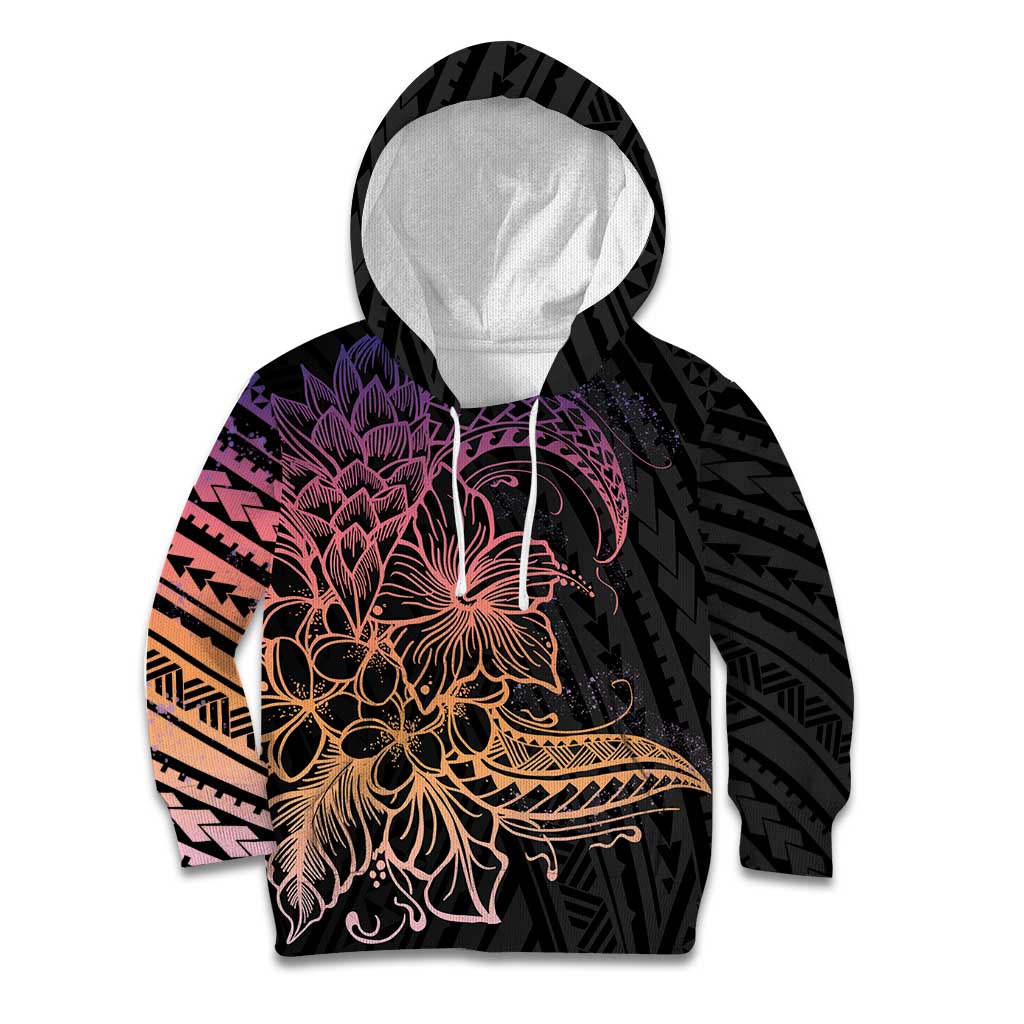 Floral Polynesian Hibiscus Tattoo Kid Hoodie Peach Gradient Style LT9 Hoodie Peach - Polynesian Pride