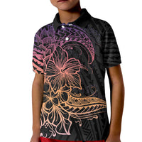 Floral Polynesian Hibiscus Tattoo Kid Polo Shirt Peach Gradient Style