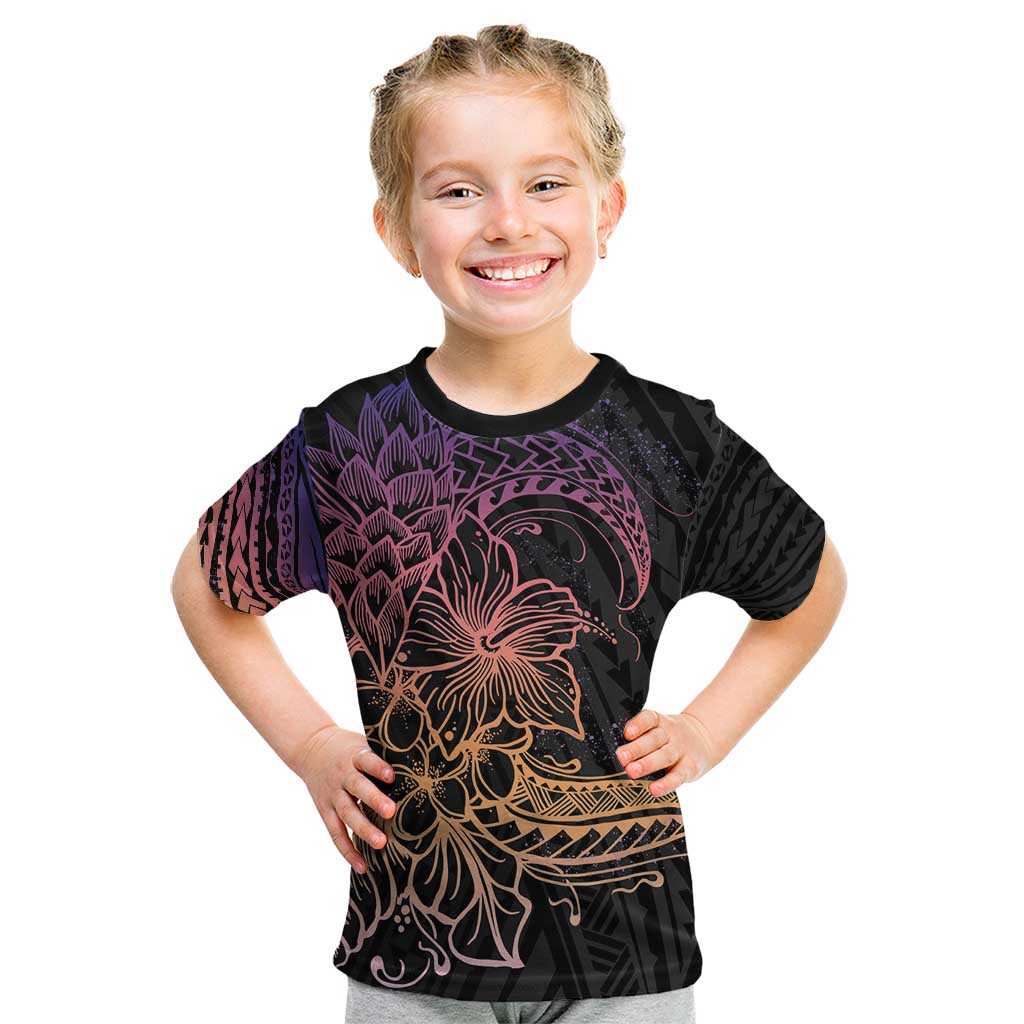 Floral Polynesian Hibiscus Tattoo Kid T Shirt Peach Gradient Style
