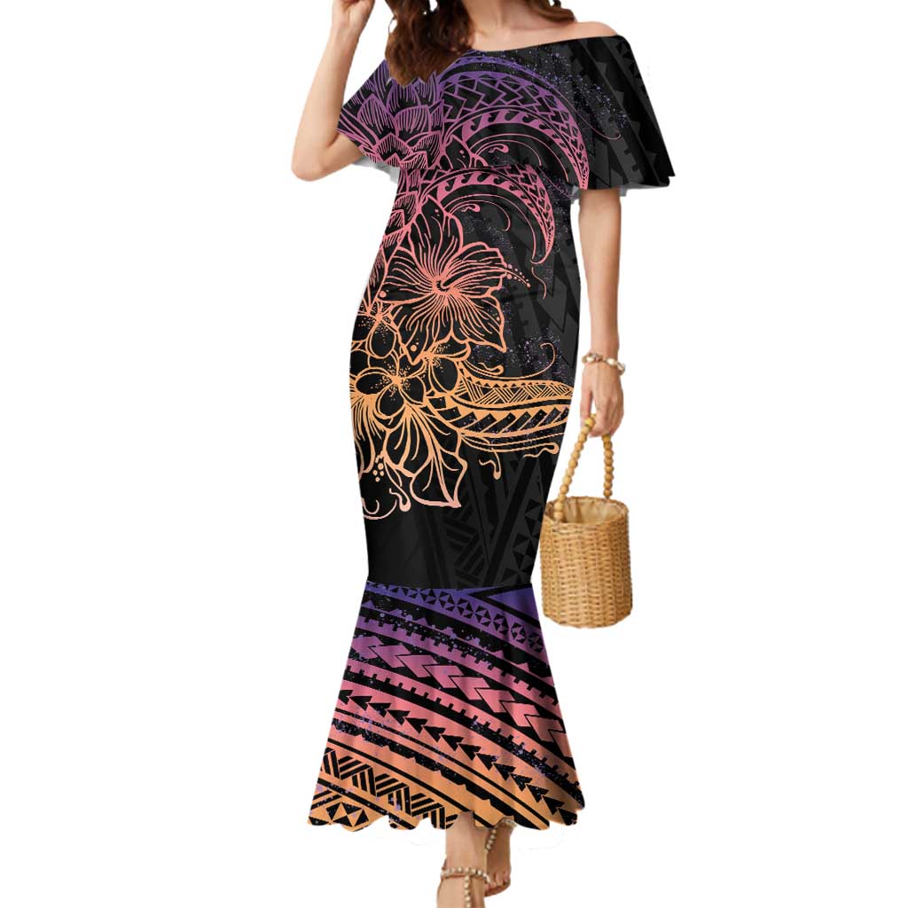 Floral Polynesian Hibiscus Tattoo Mermaid Dress Peach Gradient Style LT9 Women Peach - Polynesian Pride
