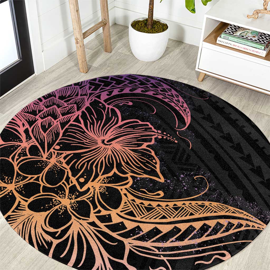 Floral Polynesian Hibiscus Tattoo Round Carpet Peach Gradient Style LT9 Peach - Polynesian Pride