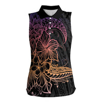 Floral Polynesian Hibiscus Tattoo Women Sleeveless Polo Shirt Peach Gradient Style