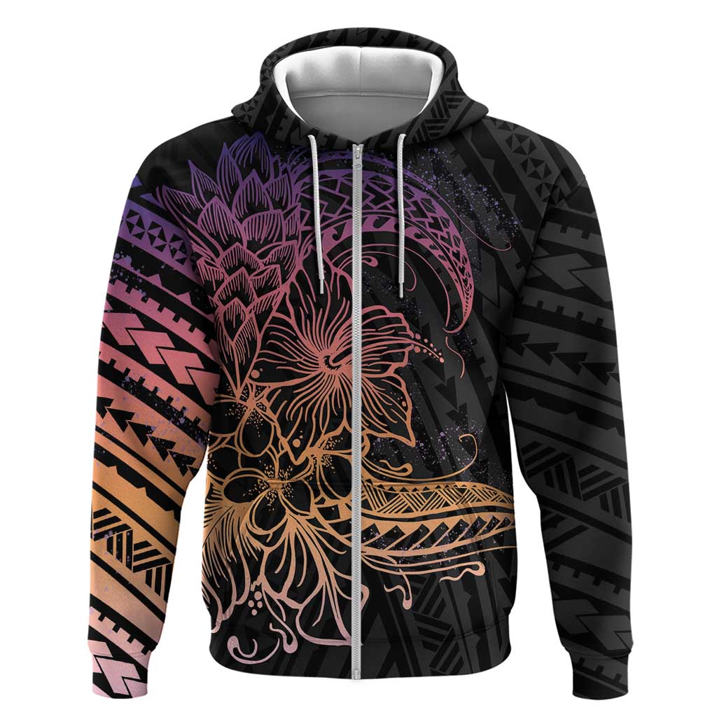 Floral Polynesian Hibiscus Tattoo Zip Hoodie Peach Gradient Style LT9 Zip Hoodie Peach - Polynesian Pride