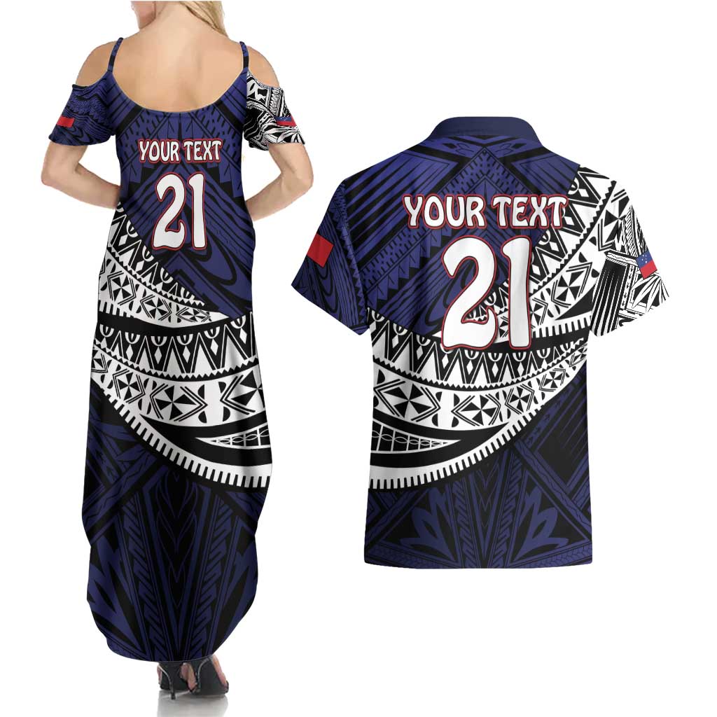 Custom Samoa Rugby Pacific Couples Matching Summer Maxi Dress and Hawaiian Shirt Samoan Warrior Tribal Pattern LT9 - Polynesian Pride