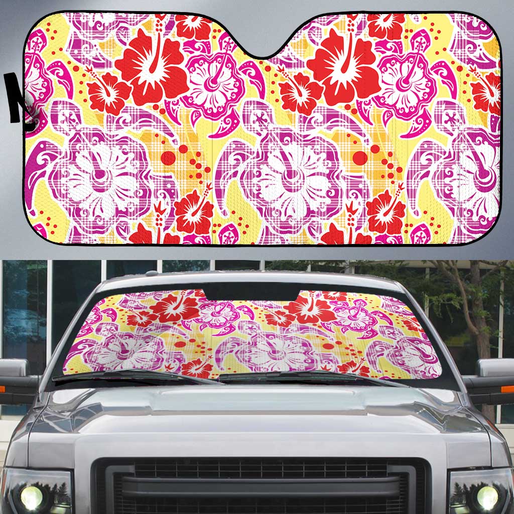 Palaka with Honu and Hibiscus Auto Sun Shade Hawaiian Heritage Spirit LT9 Red - Polynesian Pride