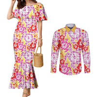 Palaka with Honu and Hibiscus Couples Matching Mermaid Dress and Long Sleeve Button Shirt Hawaiian Heritage Spirit - Polynesian Pride
