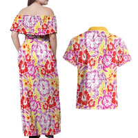 Palaka with Honu and Hibiscus Couples Matching Off Shoulder Maxi Dress and Hawaiian Shirt Hawaiian Heritage Spirit LT9 - Polynesian Pride