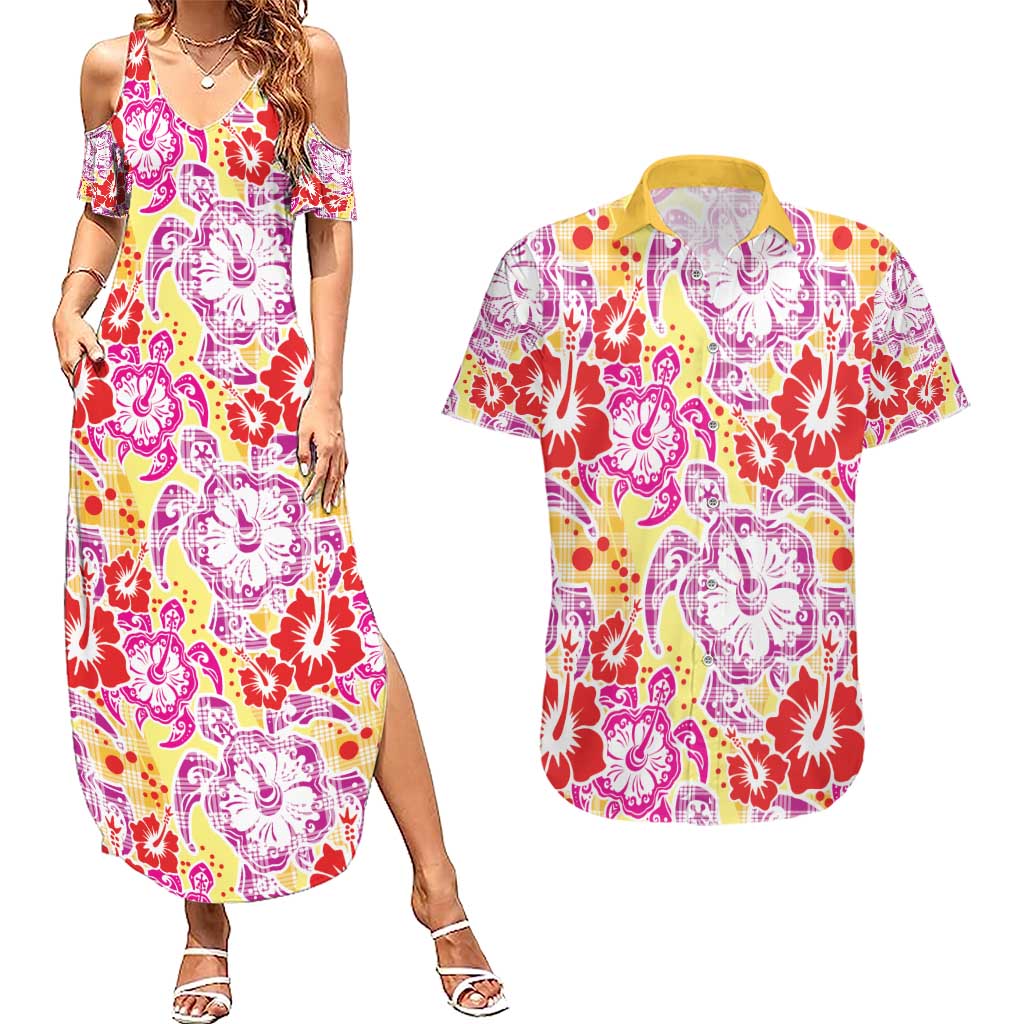 Palaka with Honu and Hibiscus Couples Matching Summer Maxi Dress and Hawaiian Shirt Hawaiian Heritage Spirit LT9 Red - Polynesian Pride