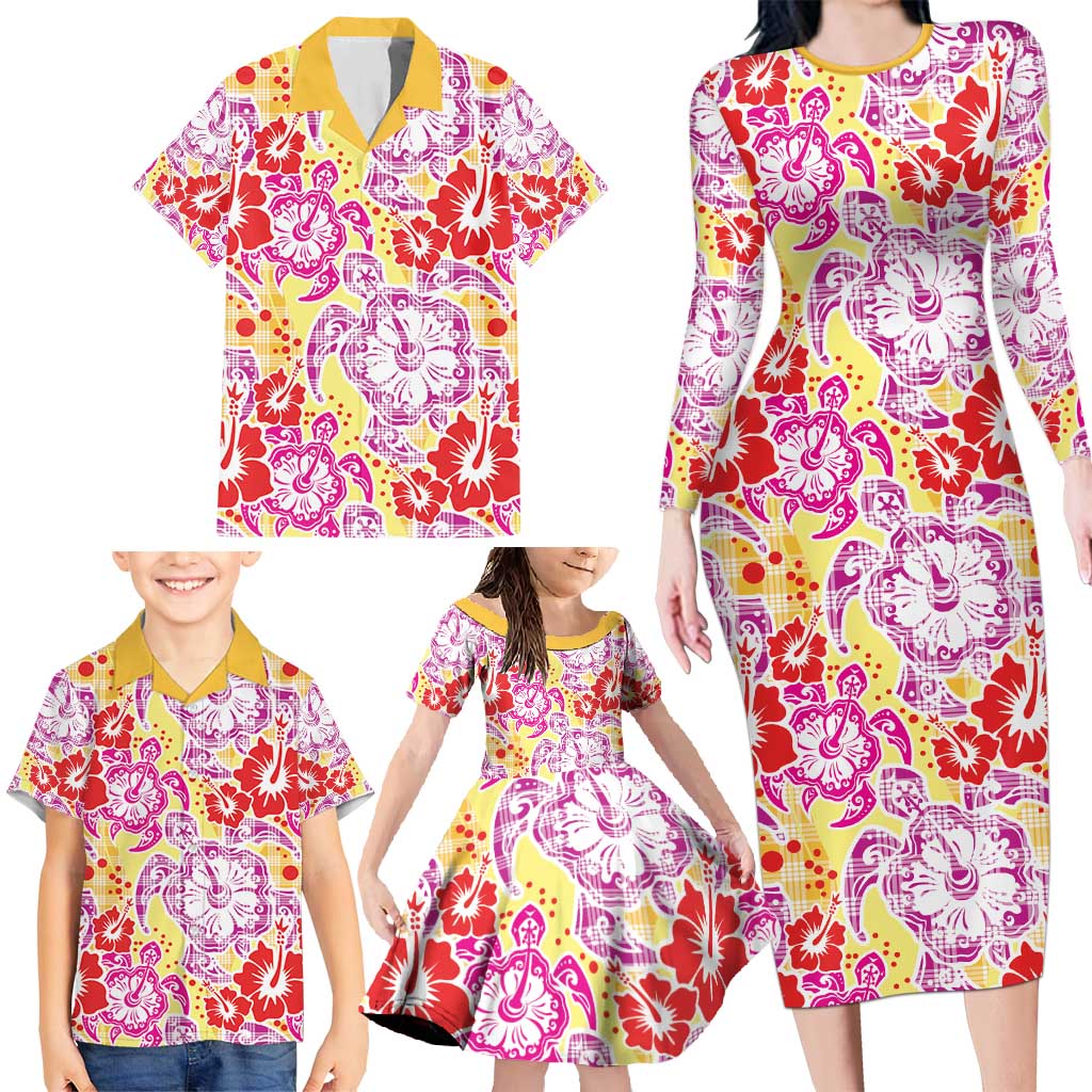 Palaka with Honu and Hibiscus Family Matching Long Sleeve Bodycon Dress and Hawaiian Shirt Hawaiian Heritage Spirit LT9 - Polynesian Pride