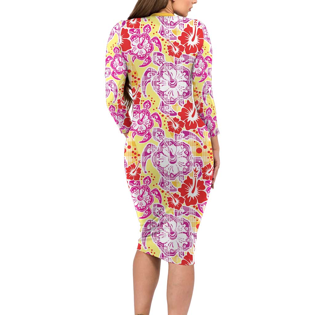 Palaka with Honu and Hibiscus Family Matching Long Sleeve Bodycon Dress and Hawaiian Shirt Hawaiian Heritage Spirit LT9 - Polynesian Pride