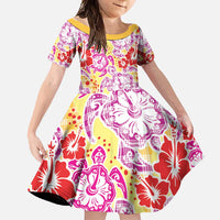 Palaka with Honu and Hibiscus Family Matching Off Shoulder Maxi Dress and Hawaiian Shirt Hawaiian Heritage Spirit LT9 Daughter's Dress Red - Polynesian Pride