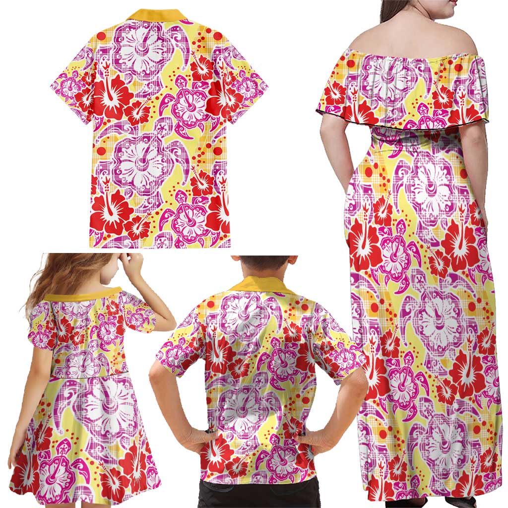 Palaka with Honu and Hibiscus Family Matching Off Shoulder Maxi Dress and Hawaiian Shirt Hawaiian Heritage Spirit LT9 - Polynesian Pride