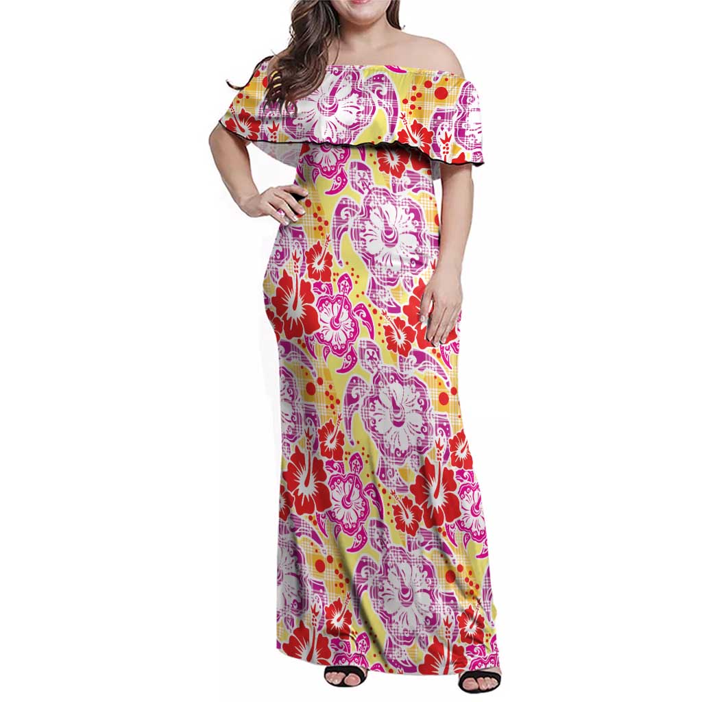 Palaka with Honu and Hibiscus Family Matching Off Shoulder Maxi Dress and Hawaiian Shirt Hawaiian Heritage Spirit LT9 Mom's Dress Red - Polynesian Pride