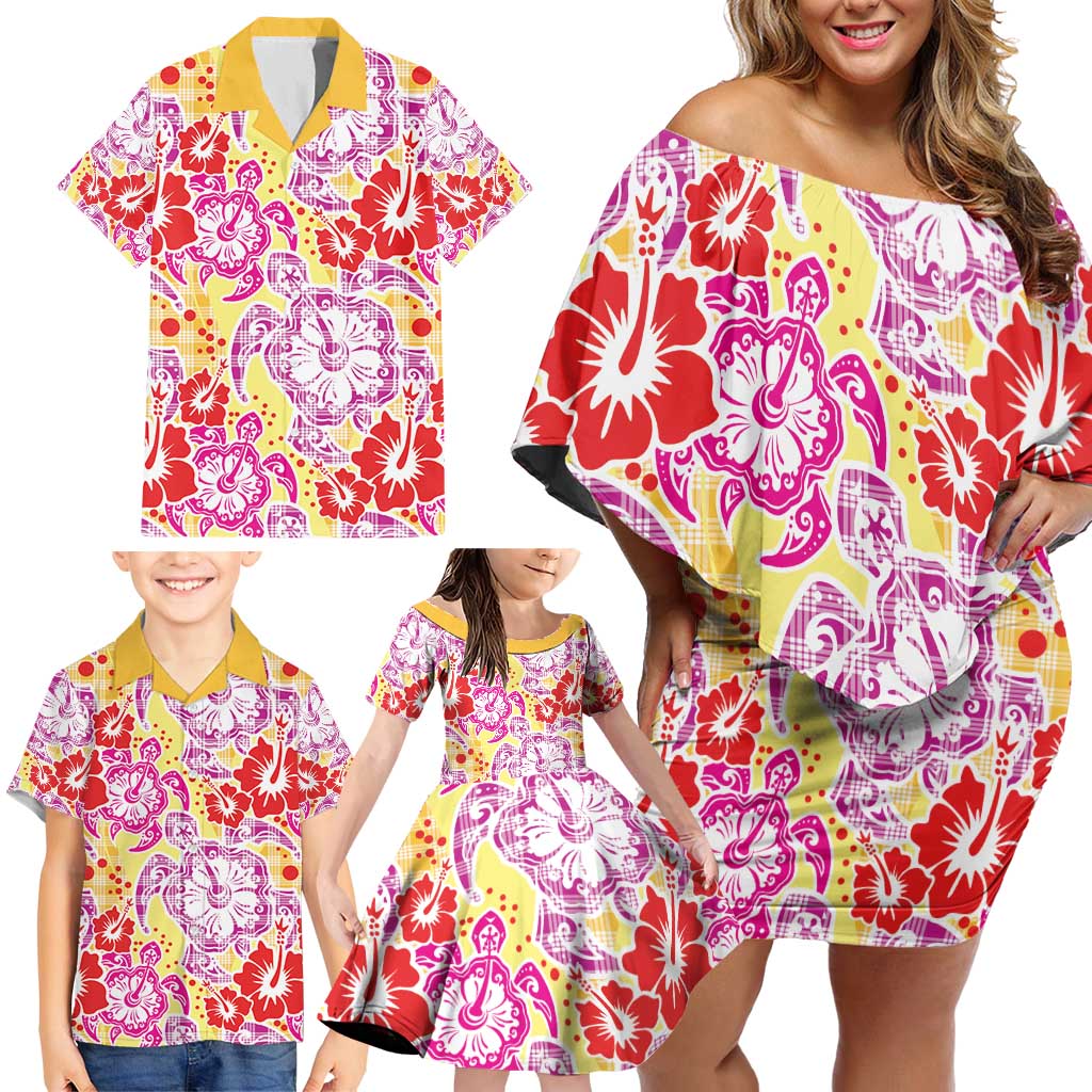 Palaka with Honu and Hibiscus Family Matching Off Shoulder Short Dress and Hawaiian Shirt Hawaiian Heritage Spirit LT9 - Polynesian Pride