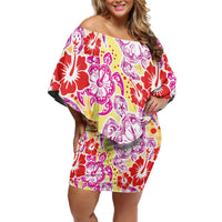 Palaka with Honu and Hibiscus Family Matching Off Shoulder Short Dress and Hawaiian Shirt Hawaiian Heritage Spirit LT9 Mom's Dress Red - Polynesian Pride