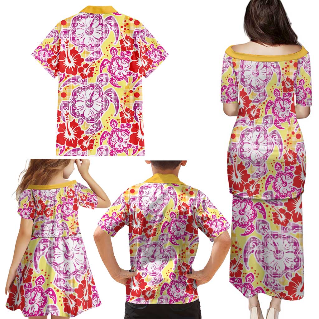 Palaka with Honu and Hibiscus Family Matching Puletasi and Hawaiian Shirt Hawaiian Heritage Spirit LT9 - Polynesian Pride