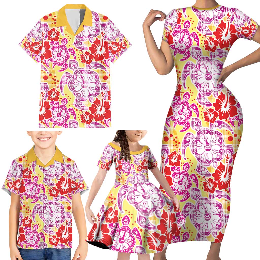 Palaka with Honu and Hibiscus Family Matching Short Sleeve Bodycon Dress and Hawaiian Shirt Hawaiian Heritage Spirit LT9 - Polynesian Pride