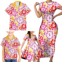 Palaka with Honu and Hibiscus Family Matching Short Sleeve Bodycon Dress and Hawaiian Shirt Hawaiian Heritage Spirit LT9 - Polynesian Pride