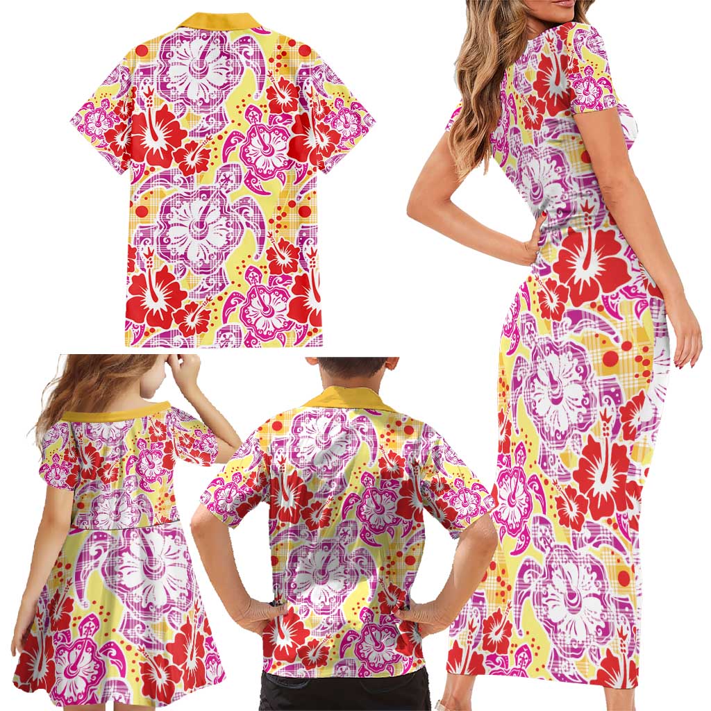 Palaka with Honu and Hibiscus Family Matching Short Sleeve Bodycon Dress and Hawaiian Shirt Hawaiian Heritage Spirit LT9 - Polynesian Pride