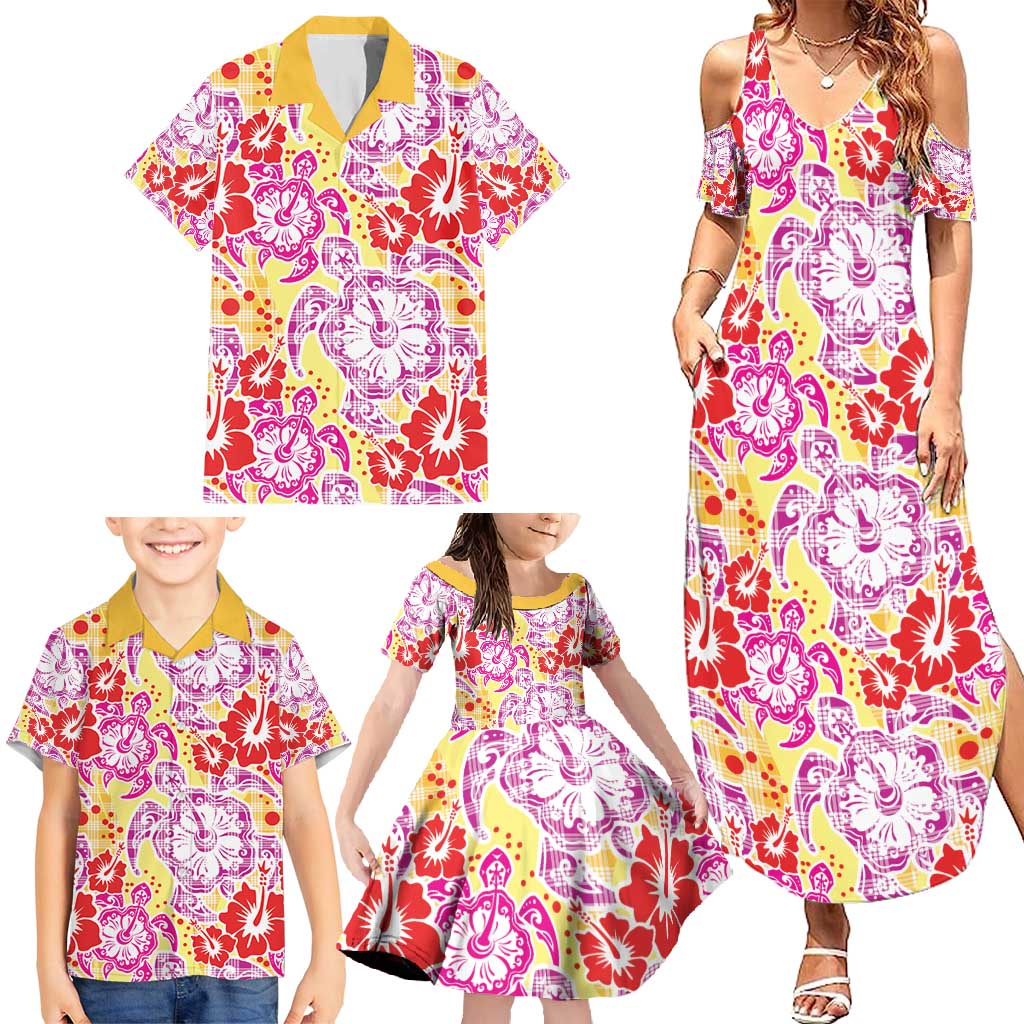 Palaka with Honu and Hibiscus Family Matching Summer Maxi Dress and Hawaiian Shirt Hawaiian Heritage Spirit LT9 - Polynesian Pride