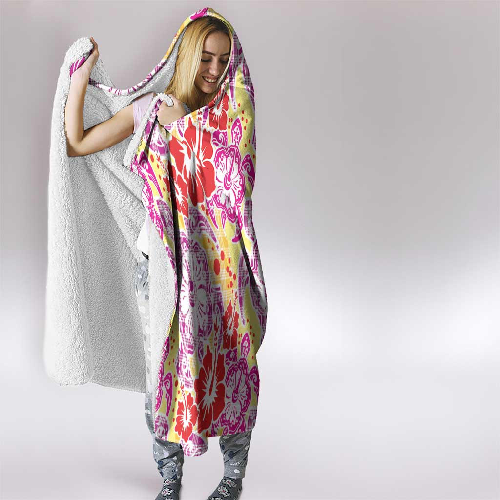 Palaka with Honu and Hibiscus Hooded Blanket Hawaiian Heritage Spirit - Polynesian Pride