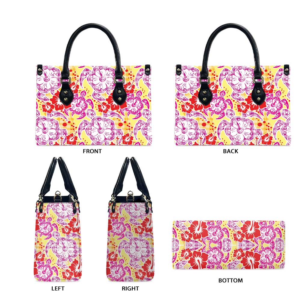 Palaka with Honu and Hibiscus Leather Bag Hawaiian Heritage Spirit - Polynesian Pride