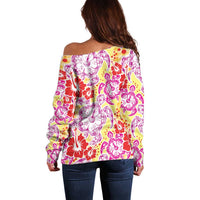 Palaka with Honu and Hibiscus Off Shoulder Sweater Hawaiian Heritage Spirit LT9 - Polynesian Pride