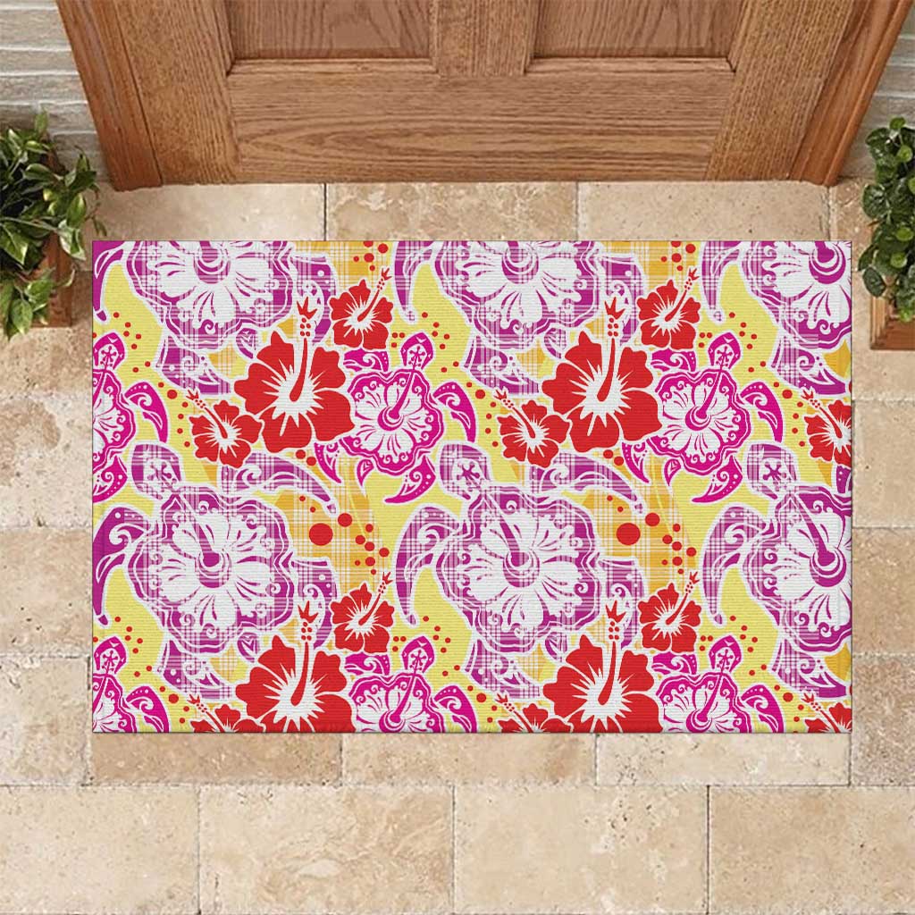 Palaka with Honu and Hibiscus Rubber Doormat Hawaiian Heritage Spirit - Polynesian Pride