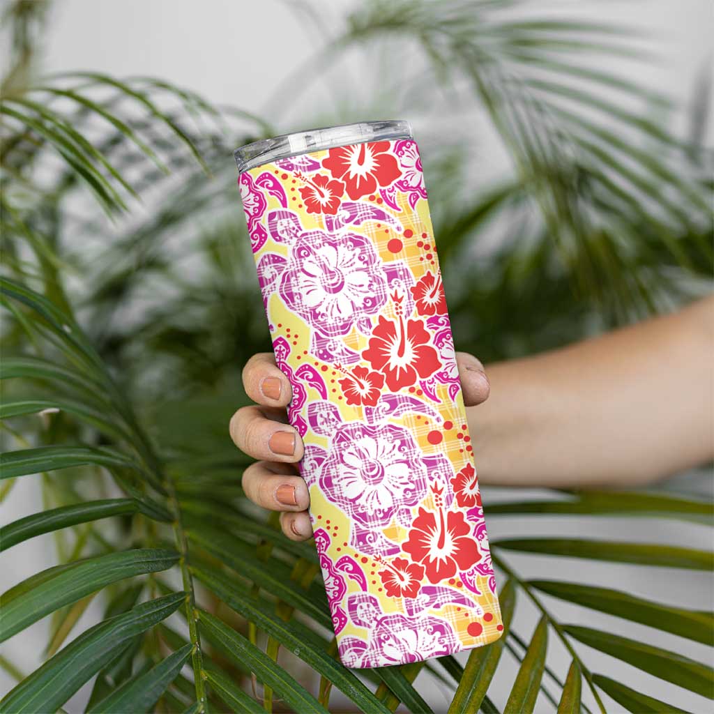 Palaka with Honu and Hibiscus Skinny Tumbler Hawaiian Heritage Spirit - Polynesian Pride