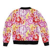 Palaka with Honu and Hibiscus Sleeve Zip Bomber Jacket Hawaiian Heritage Spirit LT9 - Polynesian Pride