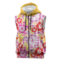 Palaka with Honu and Hibiscus Sleeveless Zip Hoodie Hawaiian Heritage Spirit - Polynesian Pride