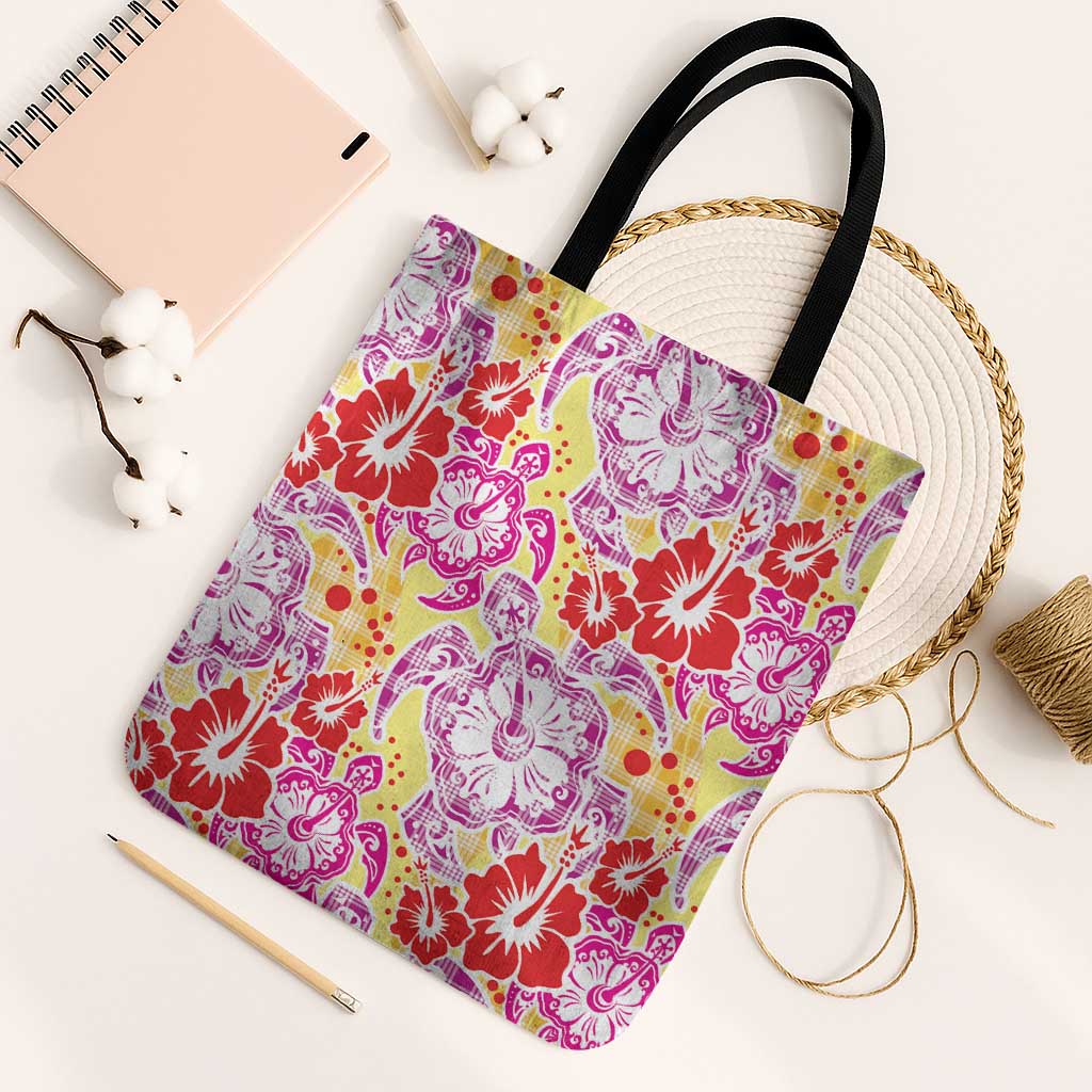 Palaka with Honu and Hibiscus Tote Bag Hawaiian Heritage Spirit - Polynesian Pride