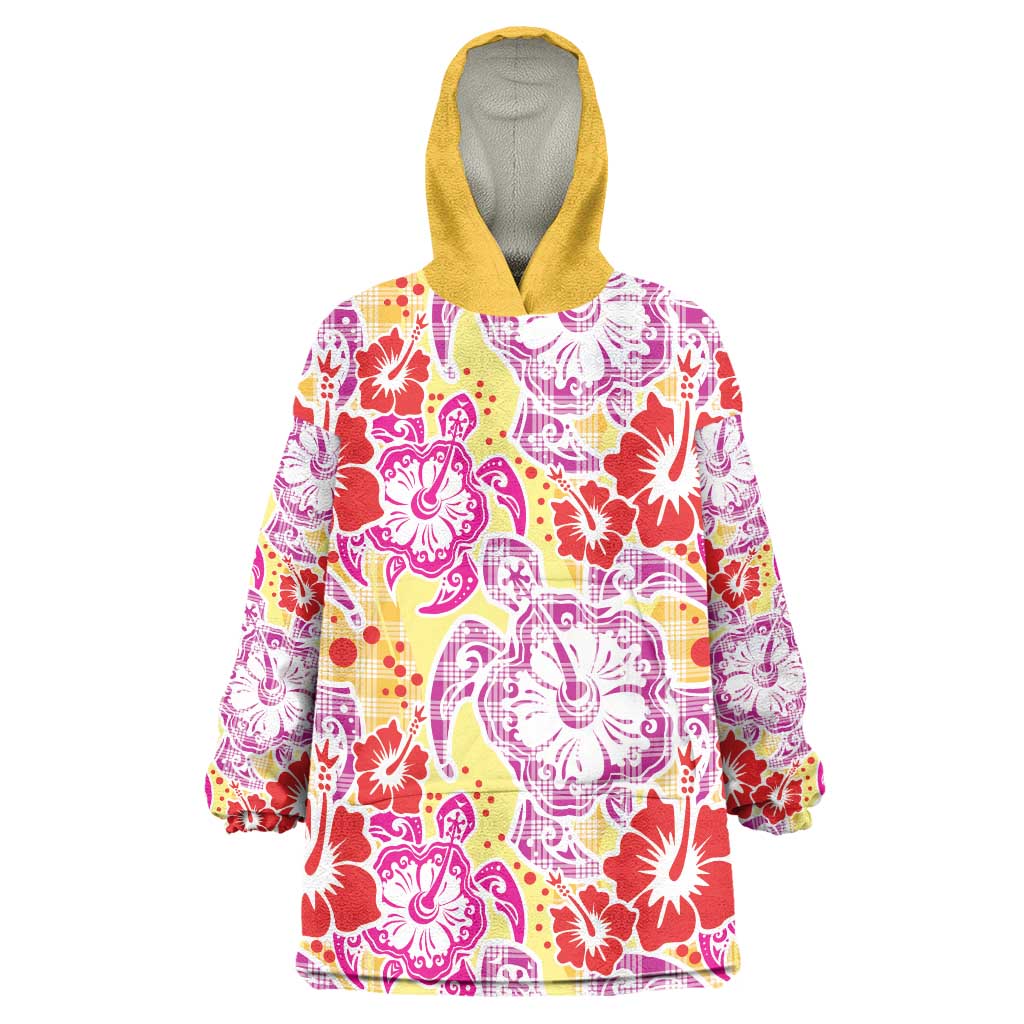 Palaka with Honu and Hibiscus Wearable Blanket Hoodie Hawaiian Heritage Spirit - Polynesian Pride