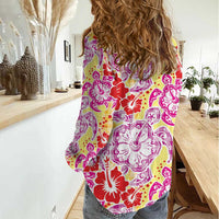 Palaka with Honu and Hibiscus Women Casual Shirt Hawaiian Heritage Spirit - Polynesian Pride
