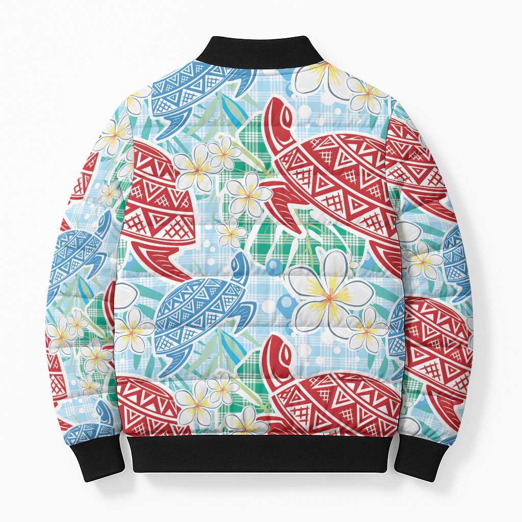 Palaka with Honu and Plumeria Bomber Puffer Jacket Hawaiian Heritage Spirit - Polynesian Pride