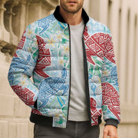 Palaka with Honu and Plumeria Bomber Puffer Jacket Hawaiian Heritage Spirit - Polynesian Pride