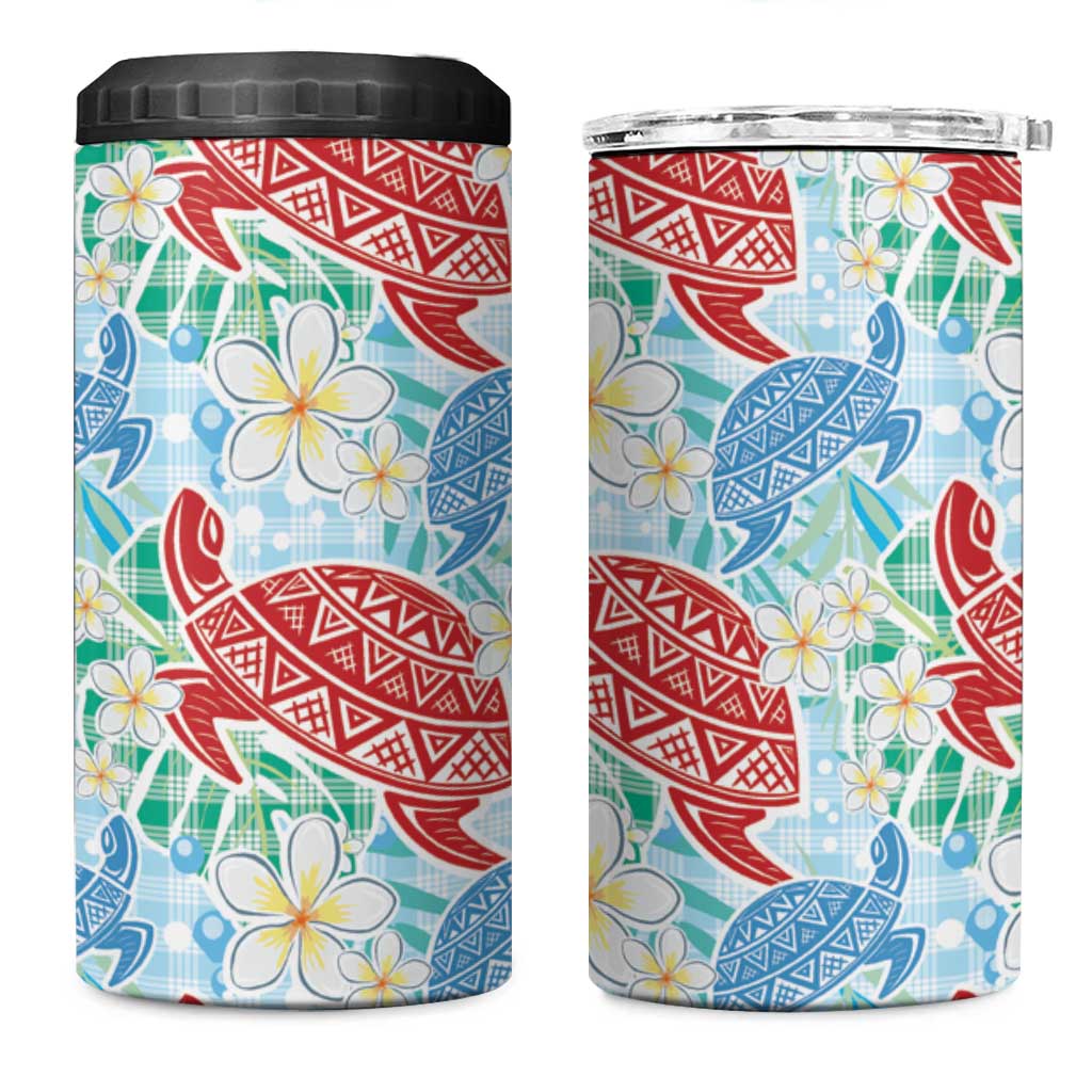 Palaka with Honu and Plumeria 4 in 1 Can Cooler Tumbler Hawaiian Heritage Spirit - Polynesian Pride