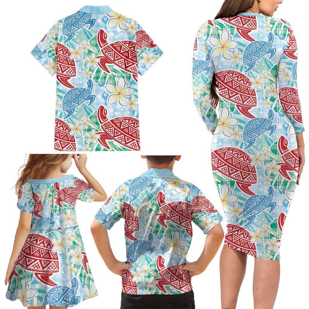 Palaka with Honu and Plumeria Family Matching Long Sleeve Bodycon Dress and Hawaiian Shirt Hawaiian Heritage Spirit LT9 - Polynesian Pride