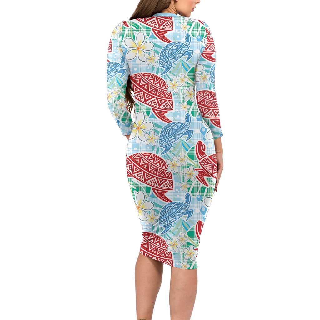 Palaka with Honu and Plumeria Family Matching Long Sleeve Bodycon Dress and Hawaiian Shirt Hawaiian Heritage Spirit LT9 - Polynesian Pride