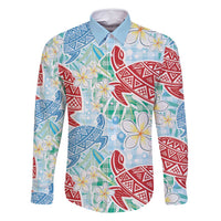 Palaka with Honu and Plumeria Family Matching Mermaid Dress and Hawaiian Shirt Hawaiian Heritage Spirit LT9 Dad's Shirt - Long Sleeve Blue - Polynesian Pride