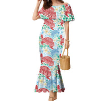 Palaka with Honu and Plumeria Family Matching Mermaid Dress and Hawaiian Shirt Hawaiian Heritage Spirit LT9 Mom's Dress Blue - Polynesian Pride